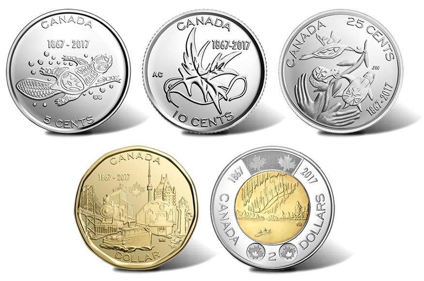 Canadian 2017 Circulation Coins Reverses 